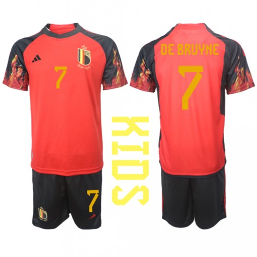 Fotballdrakt Barn Belgia Kevin De Bruyne #7 Hjemmedraktsett VM 2022 Kortermet (+ Korte bukser)